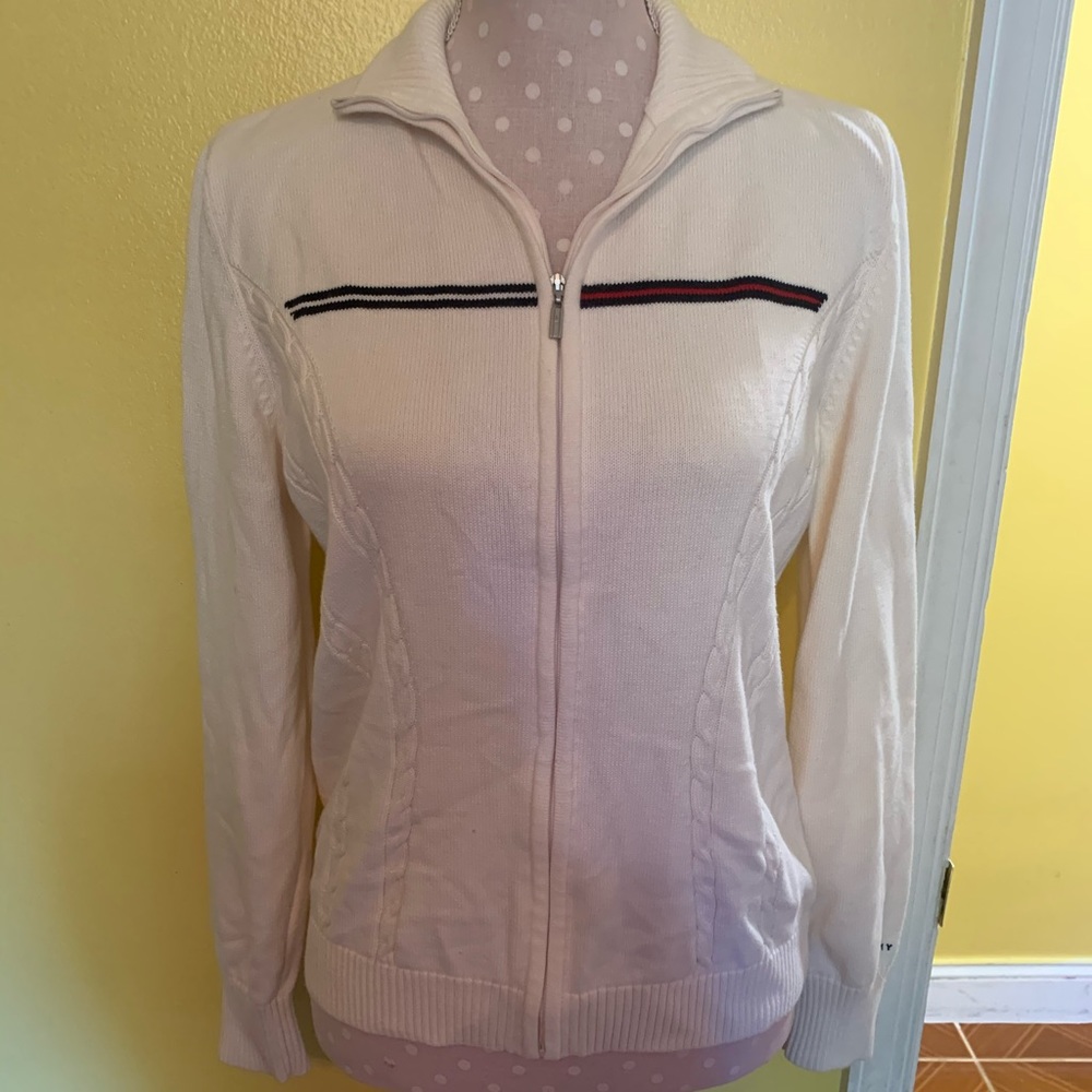 TURTLENECK FULL ZIPPER WOOL WHITE SWEATER
